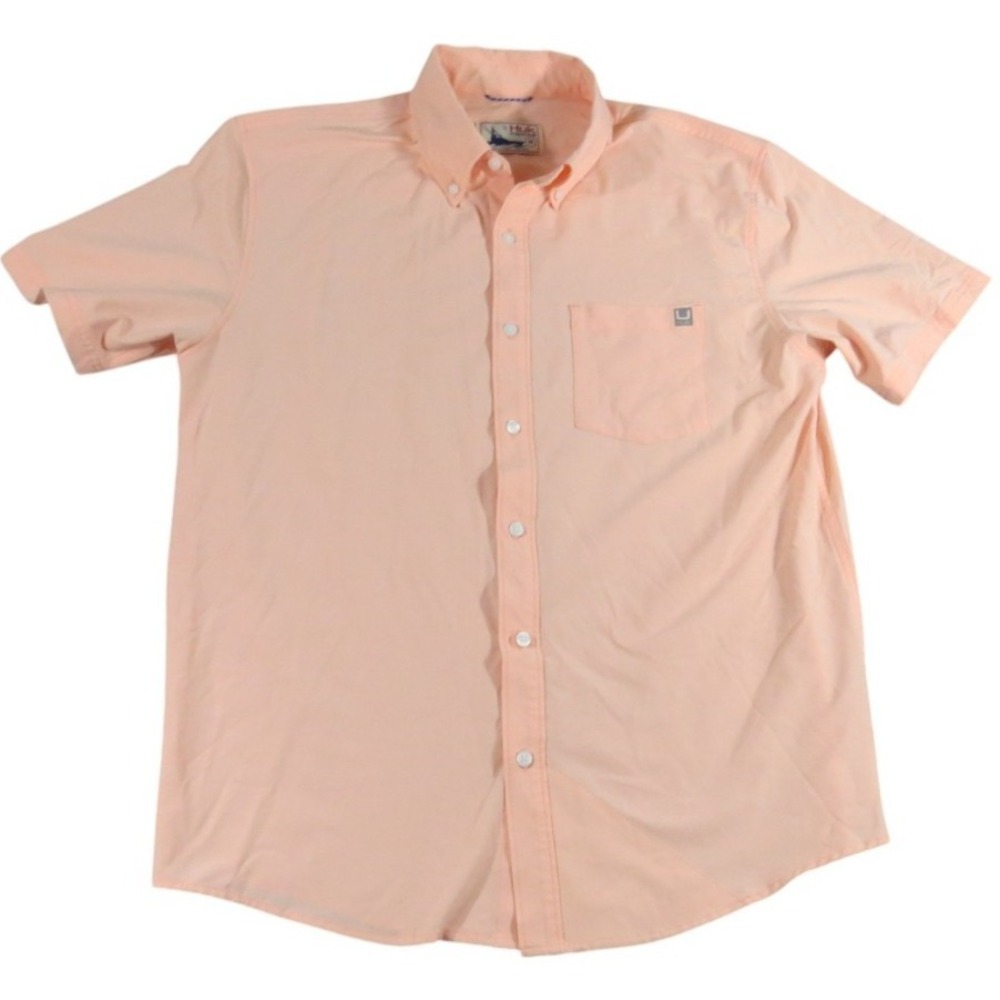 Huk Fishing Shirt Men M Peach Button Down Performance Outdoor Vented Pocket